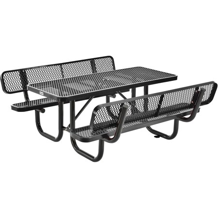 Global Industrial Rectangle Picnic Table w/ Backrests, Black, Expanded Metal, 4 ft L 277620BK